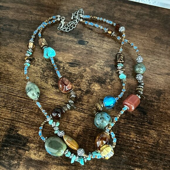 Double Strand Multicolor Stone Necklace - Picture 2 of 3